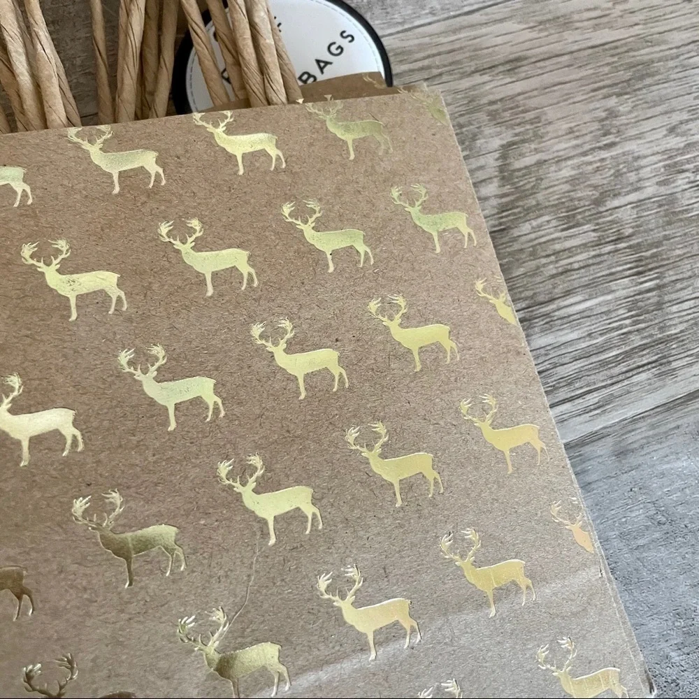 🌺 Holiday Gold Reindeer Floral Mini Gift Bags & Box Set